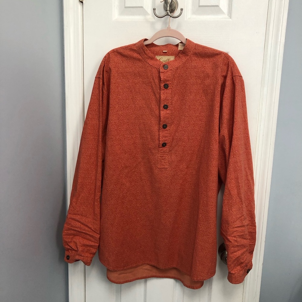 Scully Men's Brick Red Orange Casual Button Down Shirt Henley 100% Cotton XL